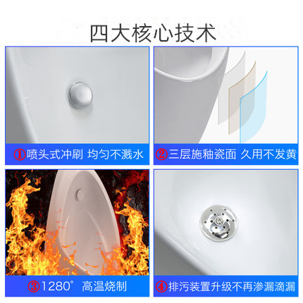 Wall-mounted sensor urinal, men's urinal, adult urinal, household toilet, ceramic urinal, wall-mounted Specification drawing