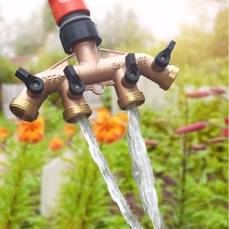 Brass four-way ball valve water divider, garden watering, agricultural irrigation, home car wash faucet controllable water divider details Picture
