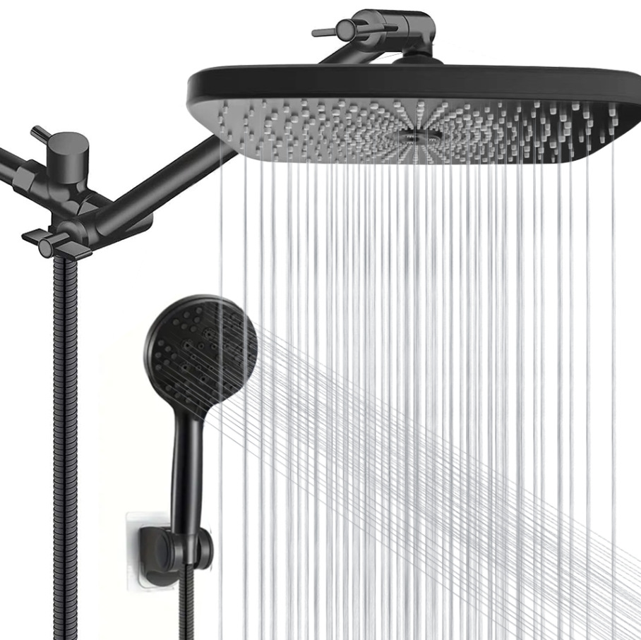 Wholesale of new cross-border black starry sky shower head set with spray gun and 8-function handheld top shower head set Specification drawing