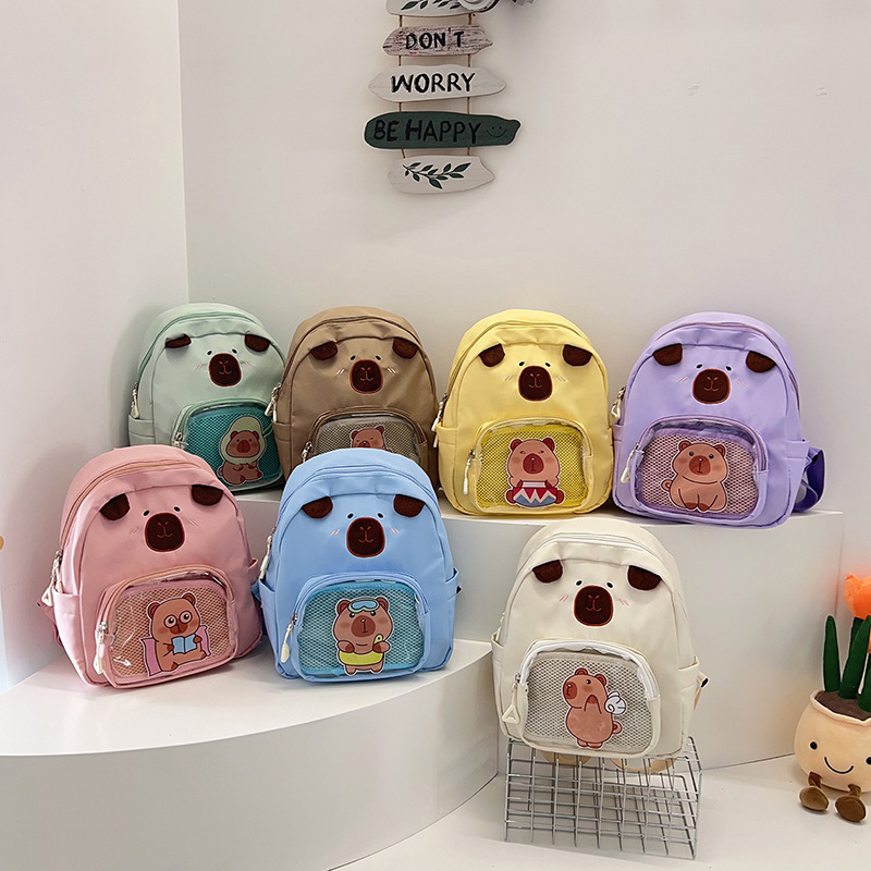 Cute cartoon Capibara kindergarten schoolbag, a lightweight backpack for children aged 2-5, a small backpack for early education that reduces the burden details Picture