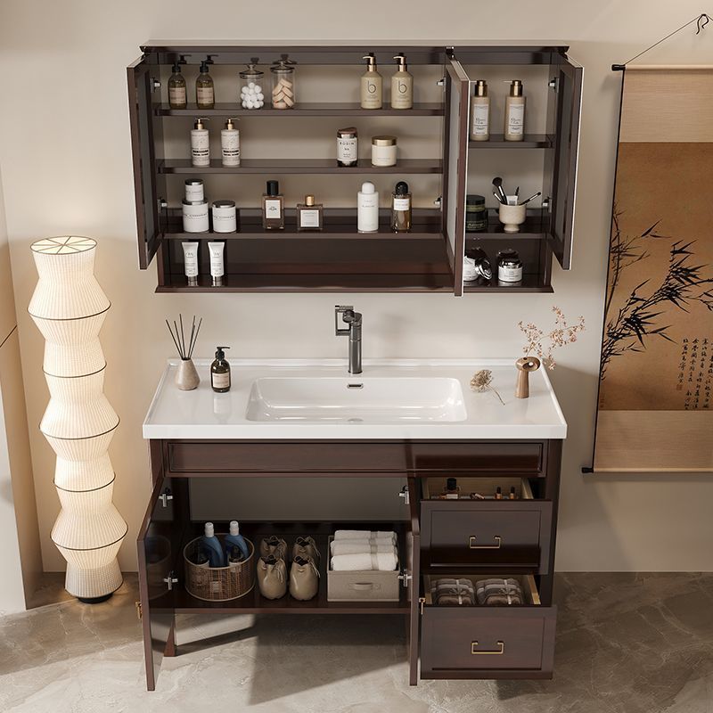 Oak simple modern smart bathroom cabinet, mirror cabinet combination, lacquered solid wood, new Chinese-style bathroom washbasin, ceramic Application Scenario