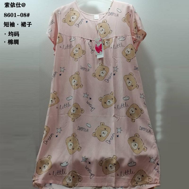 棉绸裙子人棉新款夏天短袖裙子女款外贸批发睡裙均码女袍家居服详情7