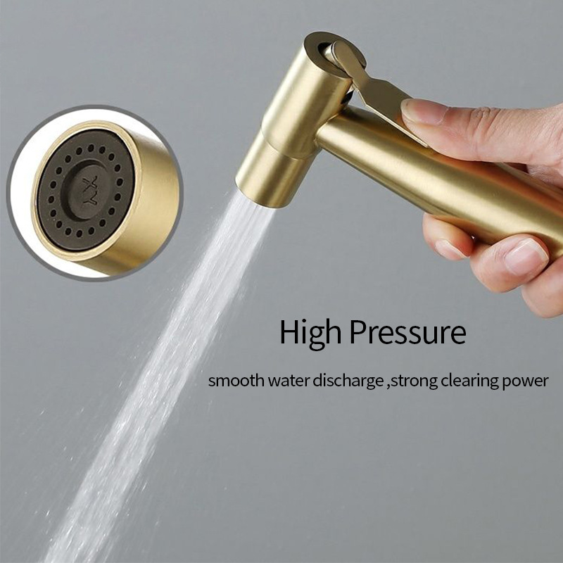 Gold stainless steel spray gun, women's washbasin, toilet set, brushed gold pressurized nozzle, bathroom cleaner, toilet flushing device Specification drawing