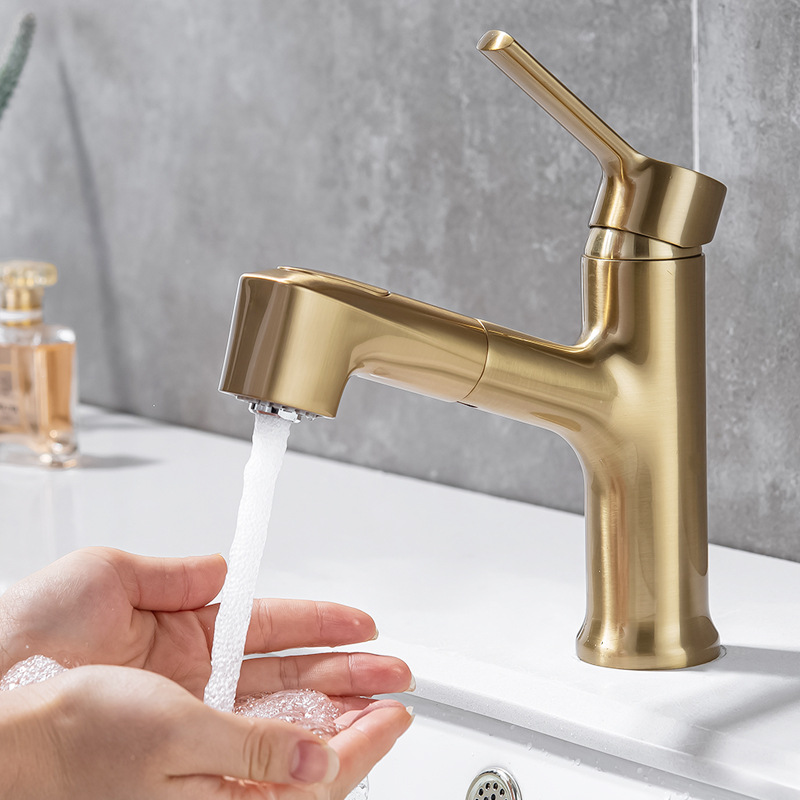All-copper black faucet, hot and cold washbasin, bathroom countertop basin, bathroom face wash pull-out faucet MT2045 details Picture