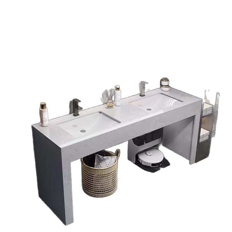Modern and simple marble double-basin bathroom cabinet combination, washbasin, public bathroom, floor-standing bathroom Item Picture