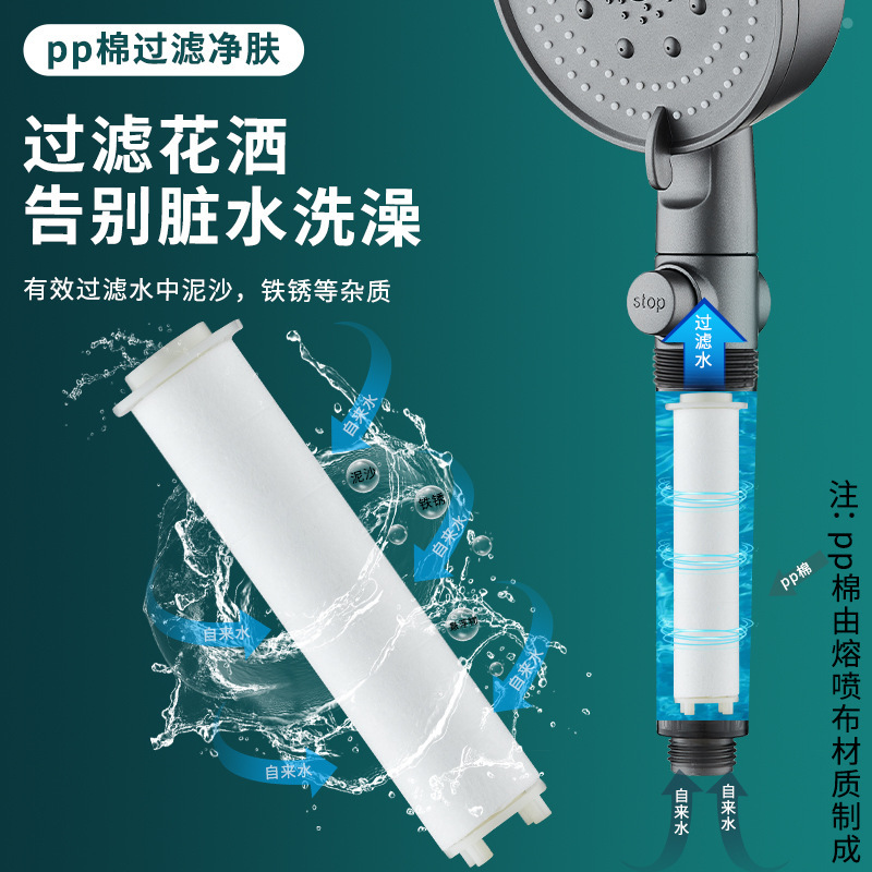 Shower head set, shower head, shower filter, showerhead, five-speed pressurized showerhead, handheld showerhead, bathroom Specification drawing