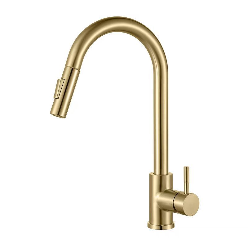 Foreign trade 304 stainless steel pull-out brushed gold kitchen faucet, cold and hot telescopic lead-free sink faucet Item Picture
