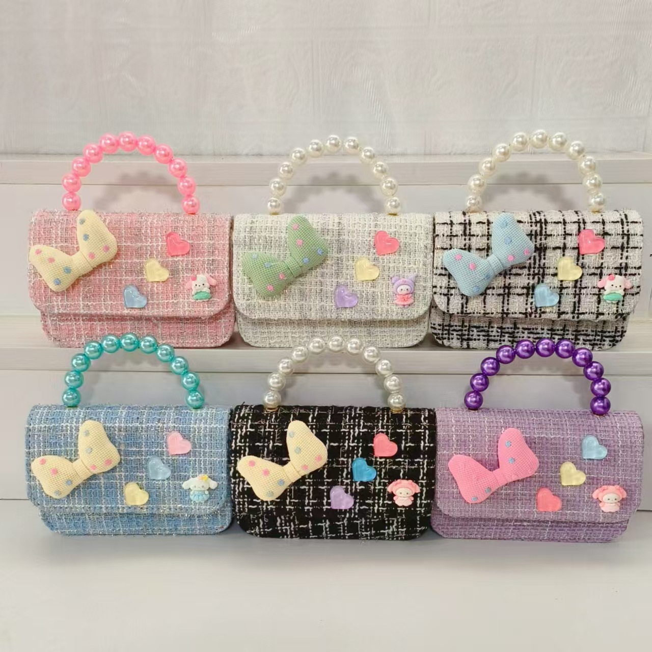 Melody Pearl handbag, princess bag, single-shoulder crossbody loose change accessory, small square bag, chain, girl's lucky money bag Specification drawing