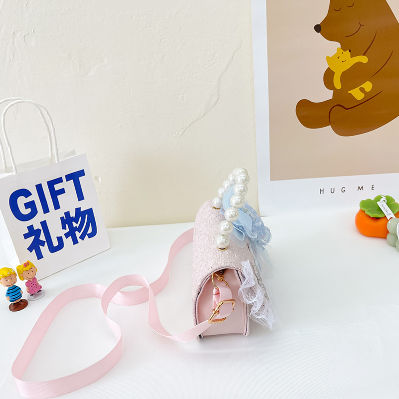 Children's bags, cute bow, girls' single-shoulder bag, Frozen children's crossbody bag, pearl accessory handbag details Picture