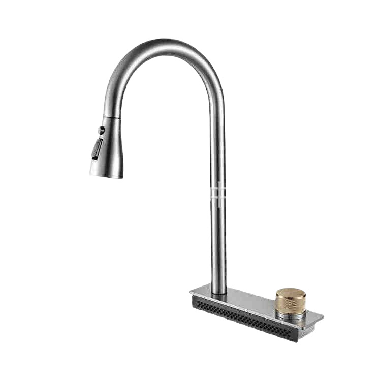 Feiyu Waterfall gun, grey sink, kitchen nano sink, double-hole pull-out faucet, Feiyu under-counter Item Picture