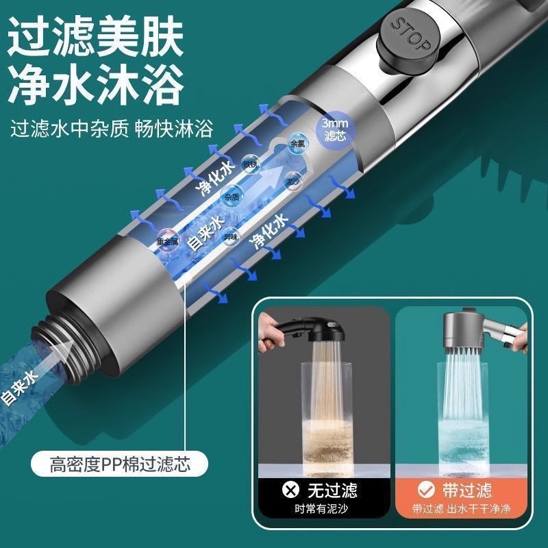 Three-speed adjustable pressurized showerhead, super strong bathroom, shower head, shower heater, showerhead, filter shower head Specification drawing