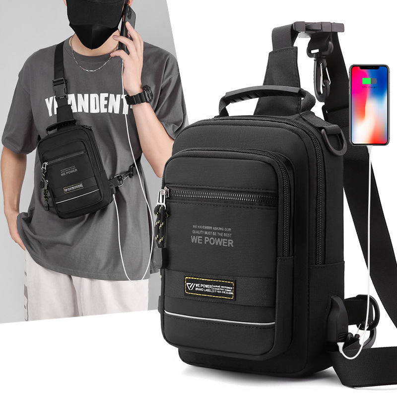 WEPOWER's new men's chest bag, multi-functional outdoor single-shoulder crossbody bag, USB charging chest bag, sports small bag full figure
