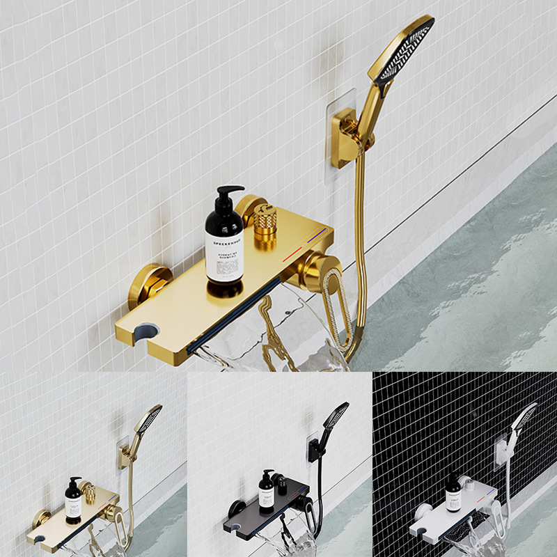 All-copper high-flow bathtub special faucet waterfall water outlet shower head gun, gray and white hot and cold full figure