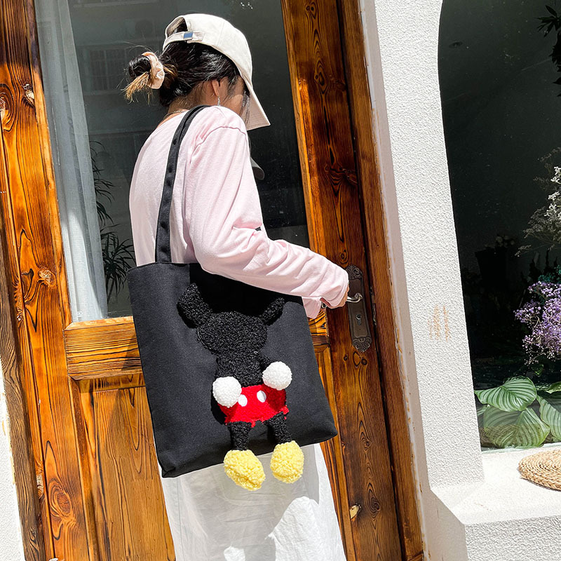 Korean-style retro single-shoulder bag for girls, Japanese-style Harajuku cute cartoon student hand-held class bag, fashionable canvas bag details Picture