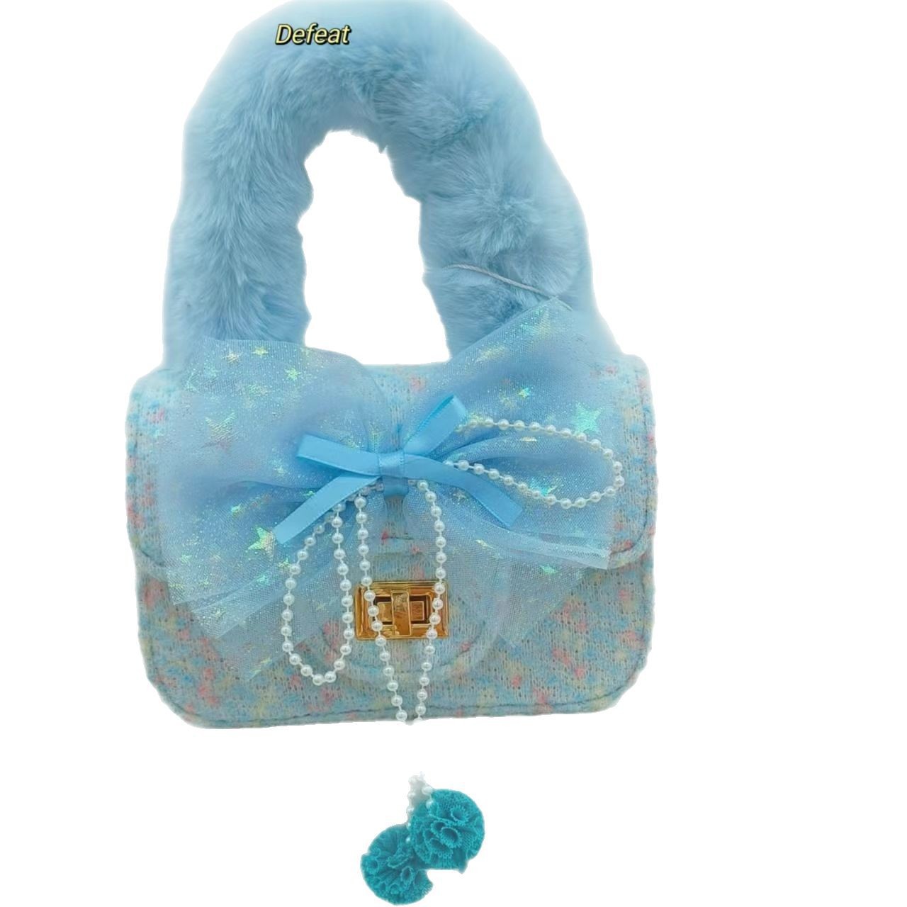 Bow plush handbag, pearl children's bag, fashionable shoulder bag, crossbody bag, little girl's loose change accessory bag Item Picture
