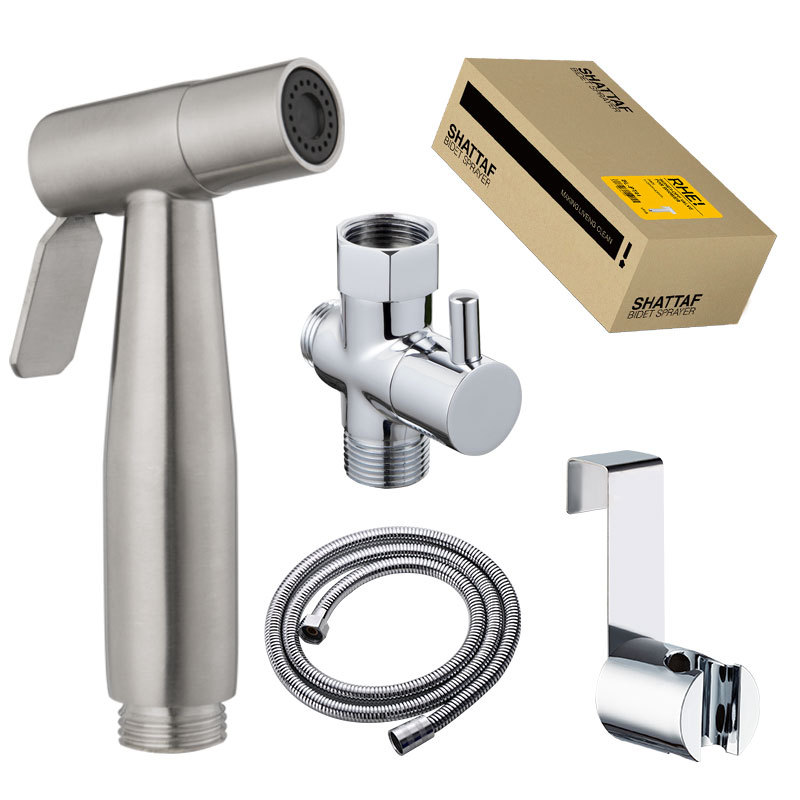 All-copper US standard 7/8 toilet water distributor, 304 stainless steel gynecological washbasin, toilet spray gun set, explosion-proof shower hose Item Picture
