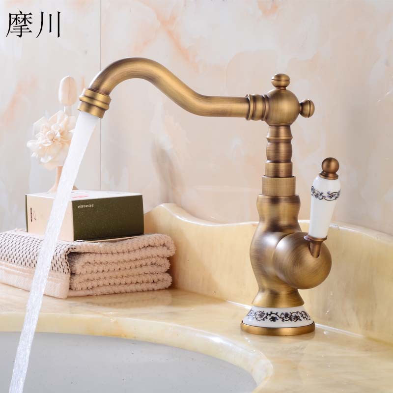 Hot-selling in foreign trade: brass, antique black, brushed and chrome-plated countertop basin, cold and hot water faucet, sitting single-hole faucet Specification drawing