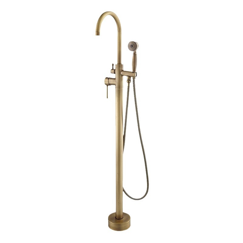 Shangyu all-copper hot and cold floor-standing bathtub, faucet, edge of the tub, vertical wooden bucket, column, basin wall connection, black gun gray Item Picture