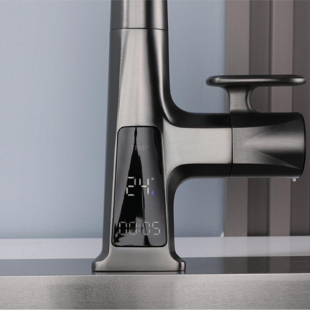 Digital display sensor gun, grey kitchen pull-out faucet, sink, cold and hot pressurized, multi-mode faucet Specification drawing