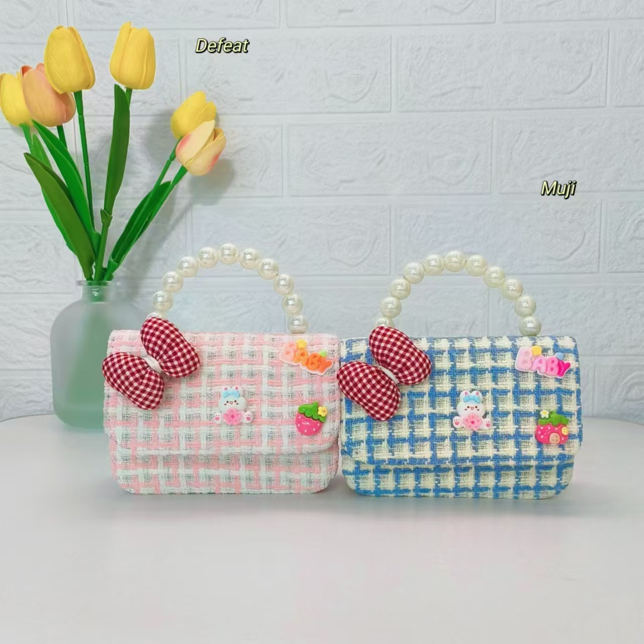 Bow rabbit pearl handbag, children's bag, little girl's loose change accessory bag, chain bag, bow small square bag Specification drawing