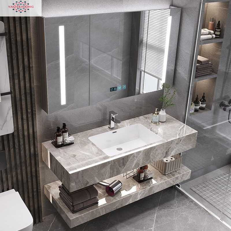 Light luxury rock plate washbasin, bathroom cabinet combination, bathroom integrated ceramic seamless basin, simple and modern washbasin Application Scenario