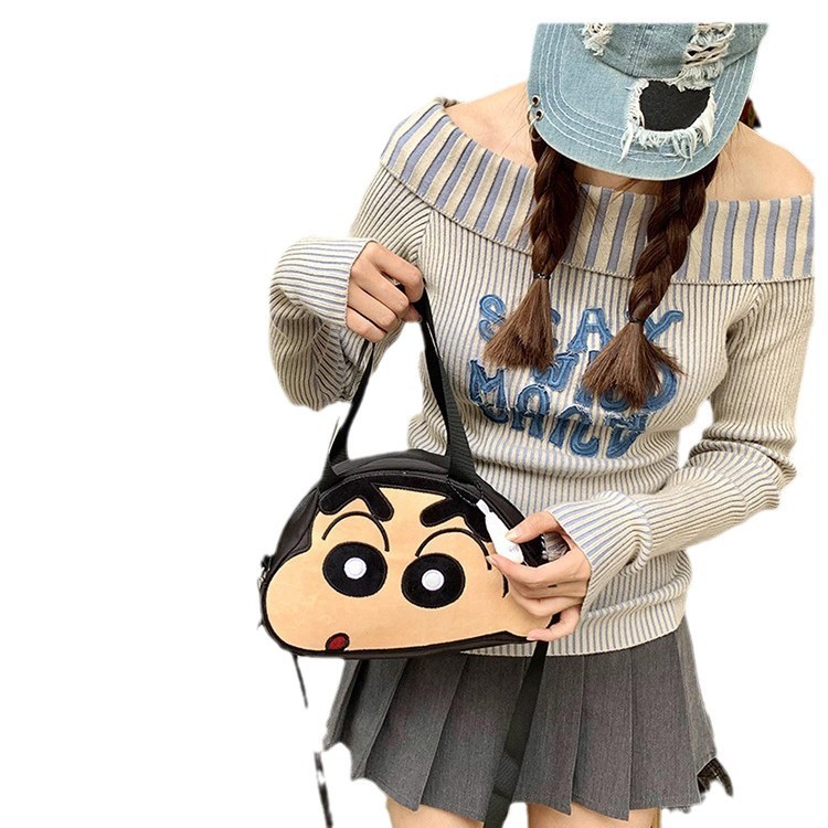 New cute Crayon Shin-chan nylon handbag, fashionable single-shoulder women's bag, casual bag, girls' phone bag, cartoon bag Item Picture