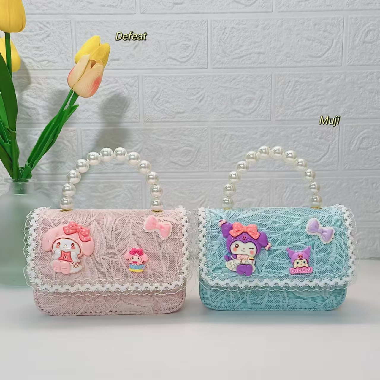 Melody Kuromi Coin Purse for children, little Girls, Pearl handbag, single-shoulder crossbody bag, chain bag, princess bag details Picture