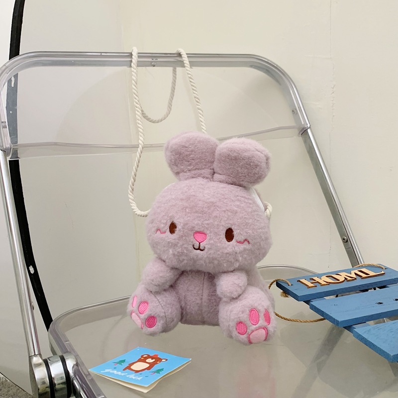 Wholesale of new and popular children's coin purges for girls, featuring cute cartoon plush rabbit bags and single-shoulder crossbody plush toy bags Specification drawing
