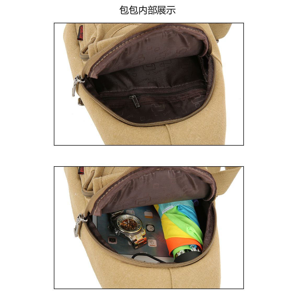 New men's chest bags, Korean-style single-shoulder bags, crossbody bags, men's and women's backpacks, Korean-style casual canvas bags, wholesale from manufacturers Specification drawing
