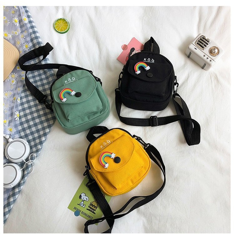 Cute and simple small bag, new trendy and versatile canvas crossbody bag, Korean-style casual single-shoulder small square bag, custom-made for women full figure