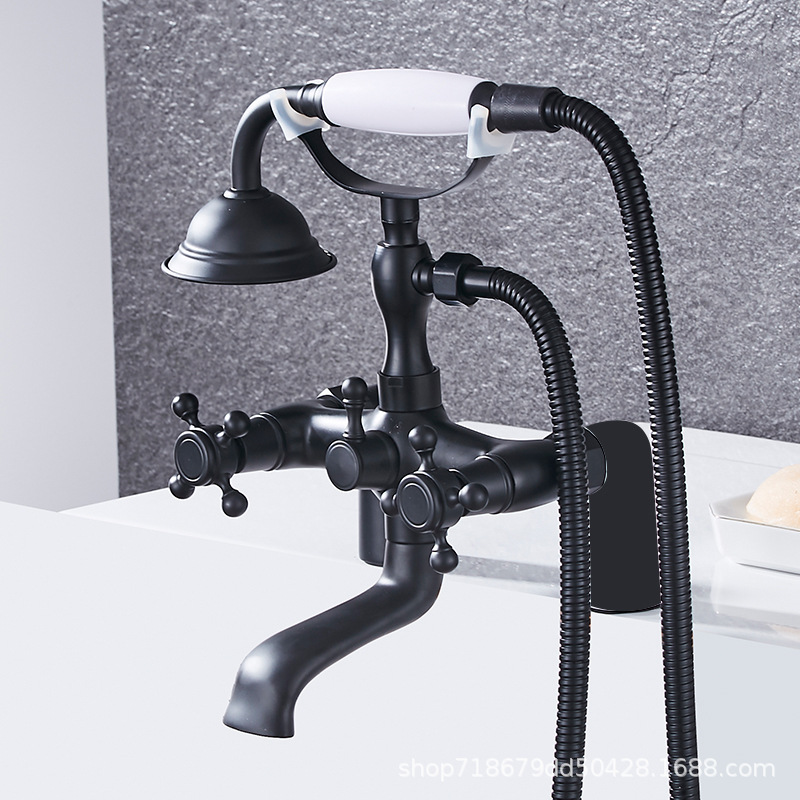 Double-column classical telephone style, golden imperial concubine bathtub, side faucet, standing shower head, European-style hand spray Specification drawing
