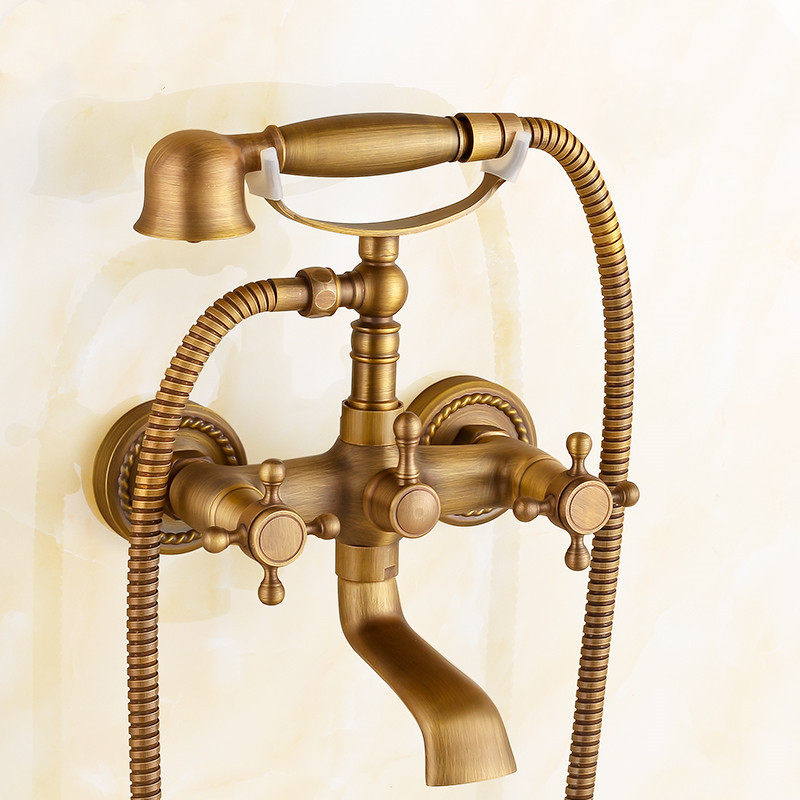 All-copper antique shower head, retro European-style bathtub shower set, simple shower head faucet, telephone shower head faucet details Picture
