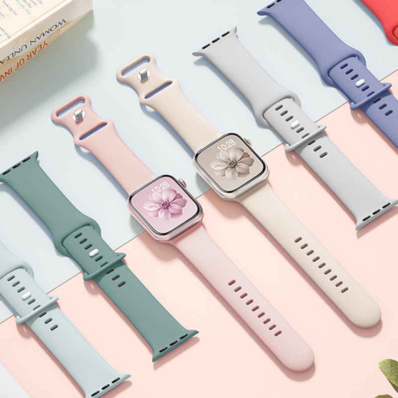Suitable for Apple wristbands with 8-shaped clasp, butterfly clasp, single-color silicone Apple watch 5/6/7/9 silicone watch strap details Picture