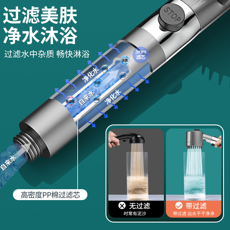 Wholesale of cross-border wearable showerhead, super powerful bathroom shower filtration, handheld showerhead set details Picture