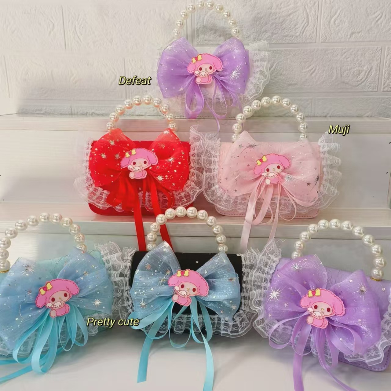 Bow children's bag, pearl handbag, single-shoulder crossbody bag, loose change accessory bag, Melody cartoon bag, princess bag full figure