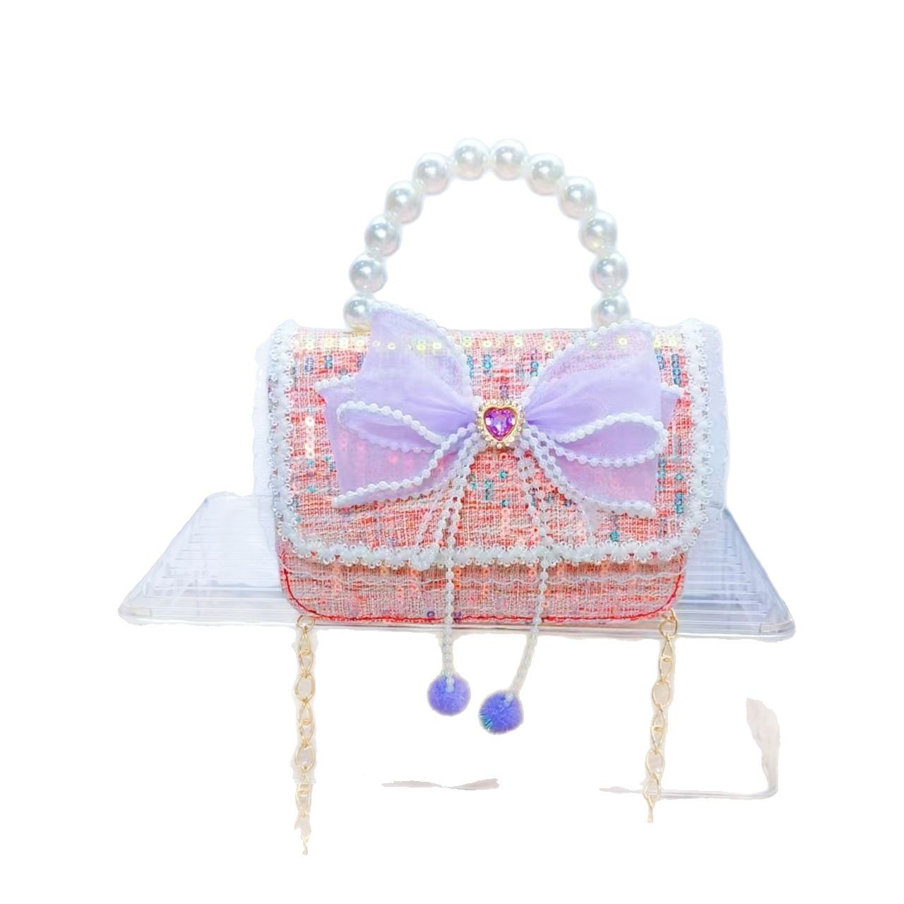 Bow princess bag, pearl handbag, chain crossbody bag, New Year lucky money bag, Children's Day gift on June 1st Item Picture