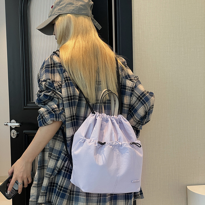 Colorful Fox Japanese and Korean Instagram drawstring backpack: Simple solid color, lightweight and large-capacity commuting backpack details Picture