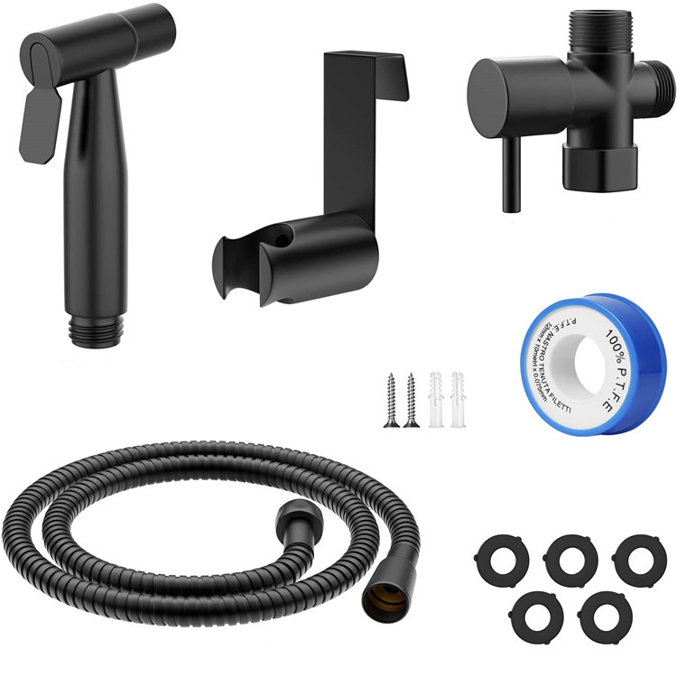 Cross-border 304 stainless steel pressurized feminine washbasin spray brush set, US standard 7/8 toilet sprayer high-pressure flushing spray Item Picture
