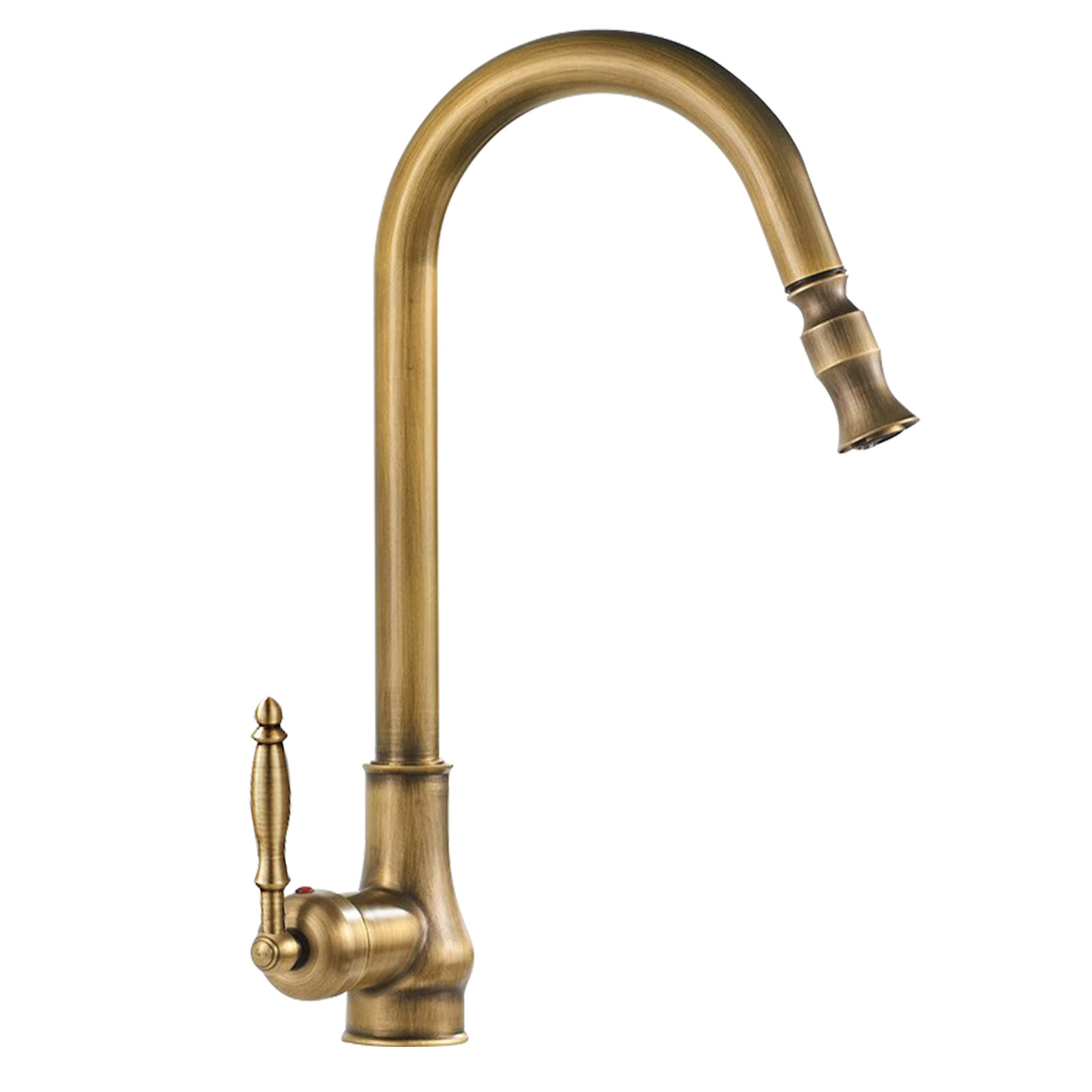 Brass European-style pull-out faucet, light luxury French retro kitchen sink, kitchen sink, cold and hot water faucet, splash-proof household Item Picture