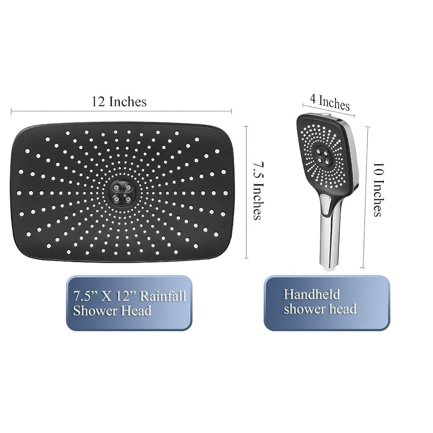 Amazon concealed shower set wholesale 12-inch square top spray 3-function handheld showerhead with spray gun water function Specification drawing