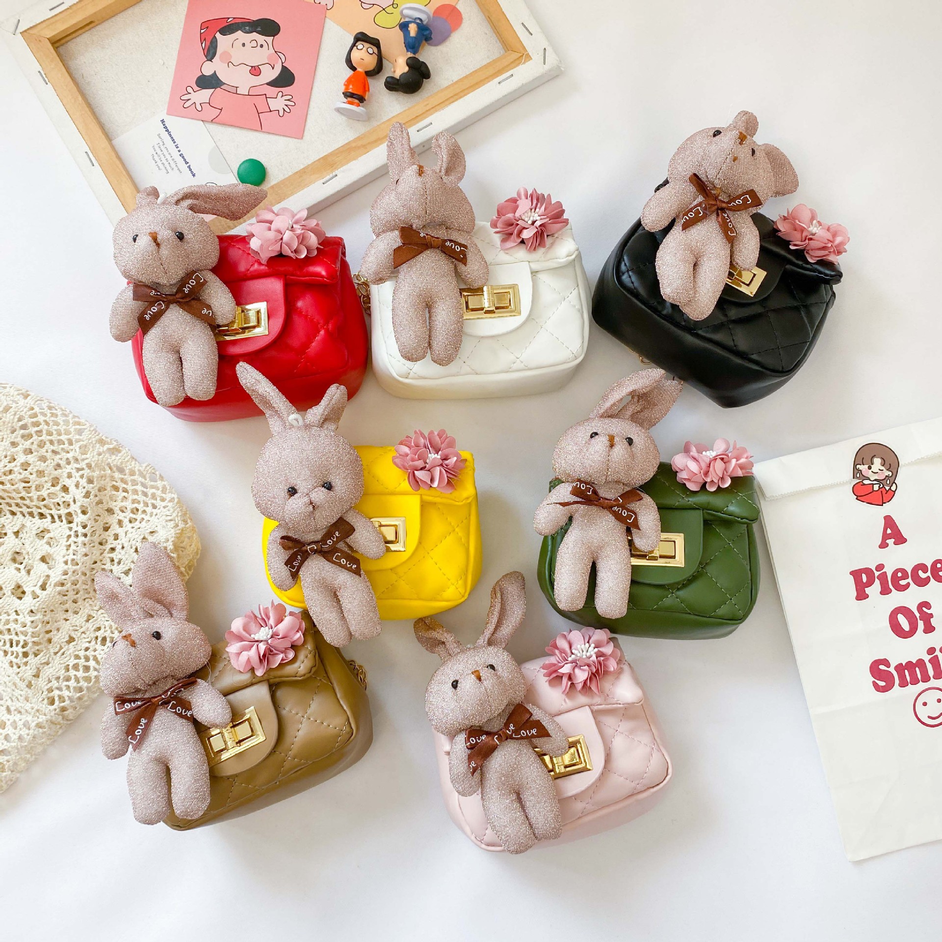 Children's bag, mini crossbody bag for little girls, cute princess, fashionable girls, trendy diamond-shaped chain rabbit backpack full figure