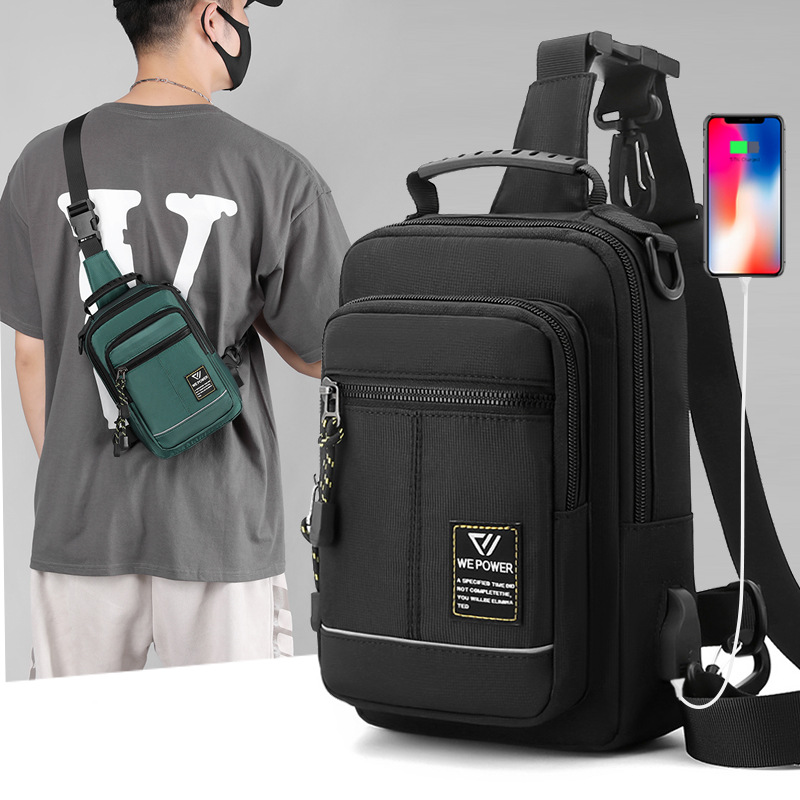 WEPOWER men's chest bag, casual crossbody bag, nylon fabric fashionable small backpack, chest single-shoulder bag, Korean version men's bag full figure