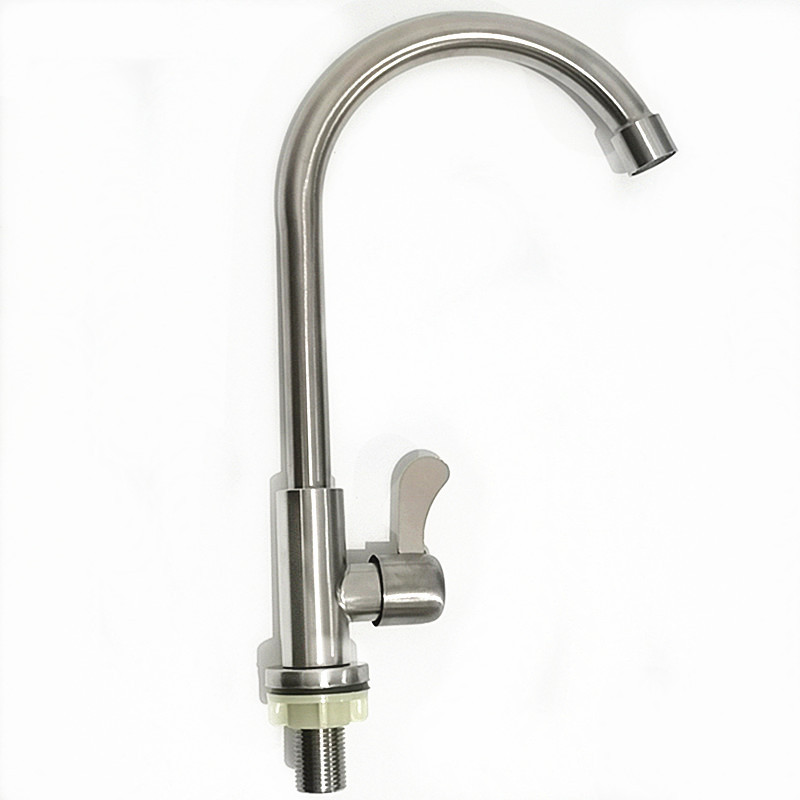 Stainless steel round vertical single-cooling kitchen faucet, copper core brushed stainless steel cold water sink faucet factory full figure