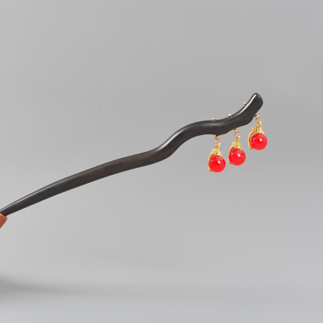 国潮系列国风发簪红色点缀