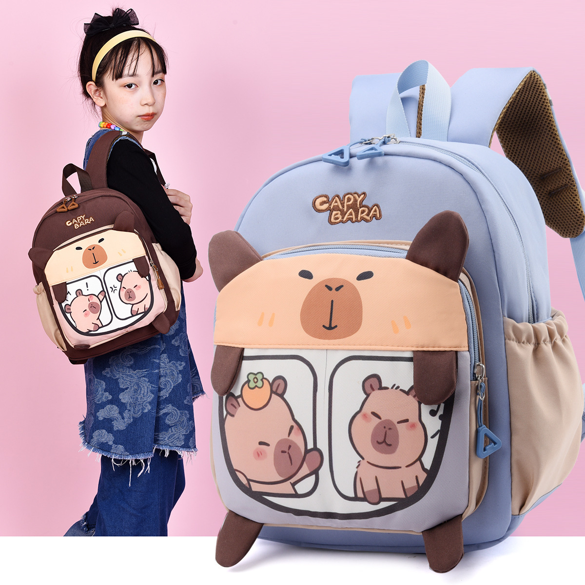 Kabipala cartoon schoolbags, children's backpacks, cute kindergarten girls' schoolbags, lightweight and versatile backpacks full figure