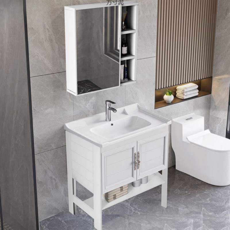 Washbasin, floor-standing washroom cabinet for small apartments, combination balcony ceramic washbasin, bathroom washbasin, Internet celebrity factory full figure