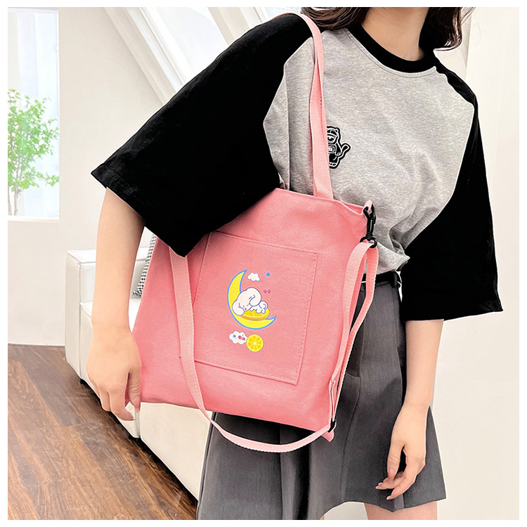Casual solid-color canvas bag 2024 bestseller, simple and versatile, large-capacity single-shoulder bag, outdoor versatile packaging, book bag for women Specification drawing