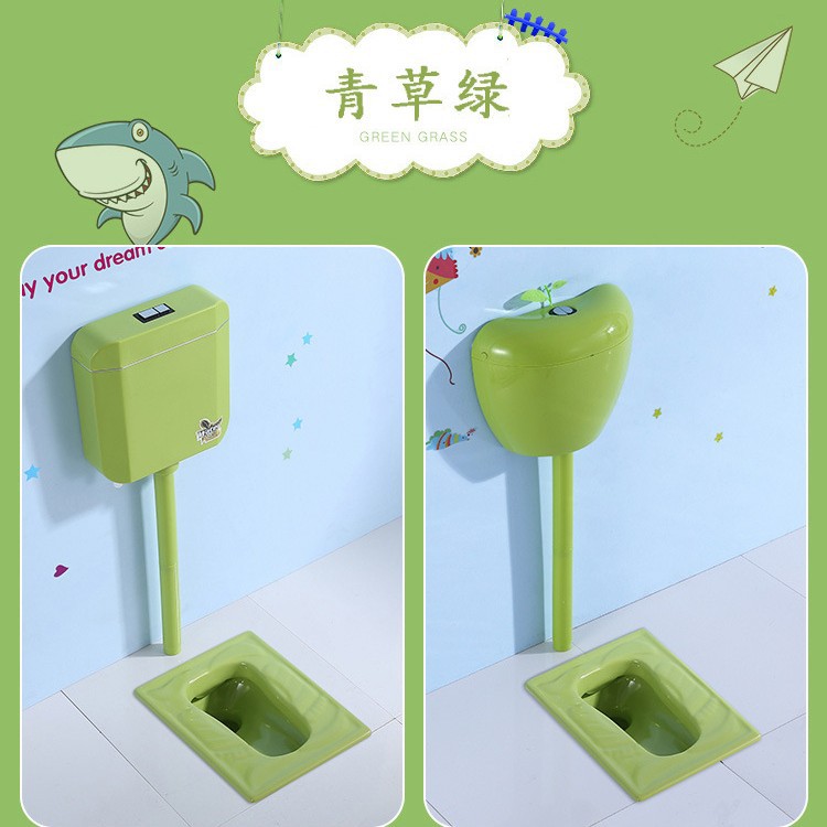 White and colored children's plastic water tank squat toilet for kindergartens, rectangular apple water tank 111 Application Scenario