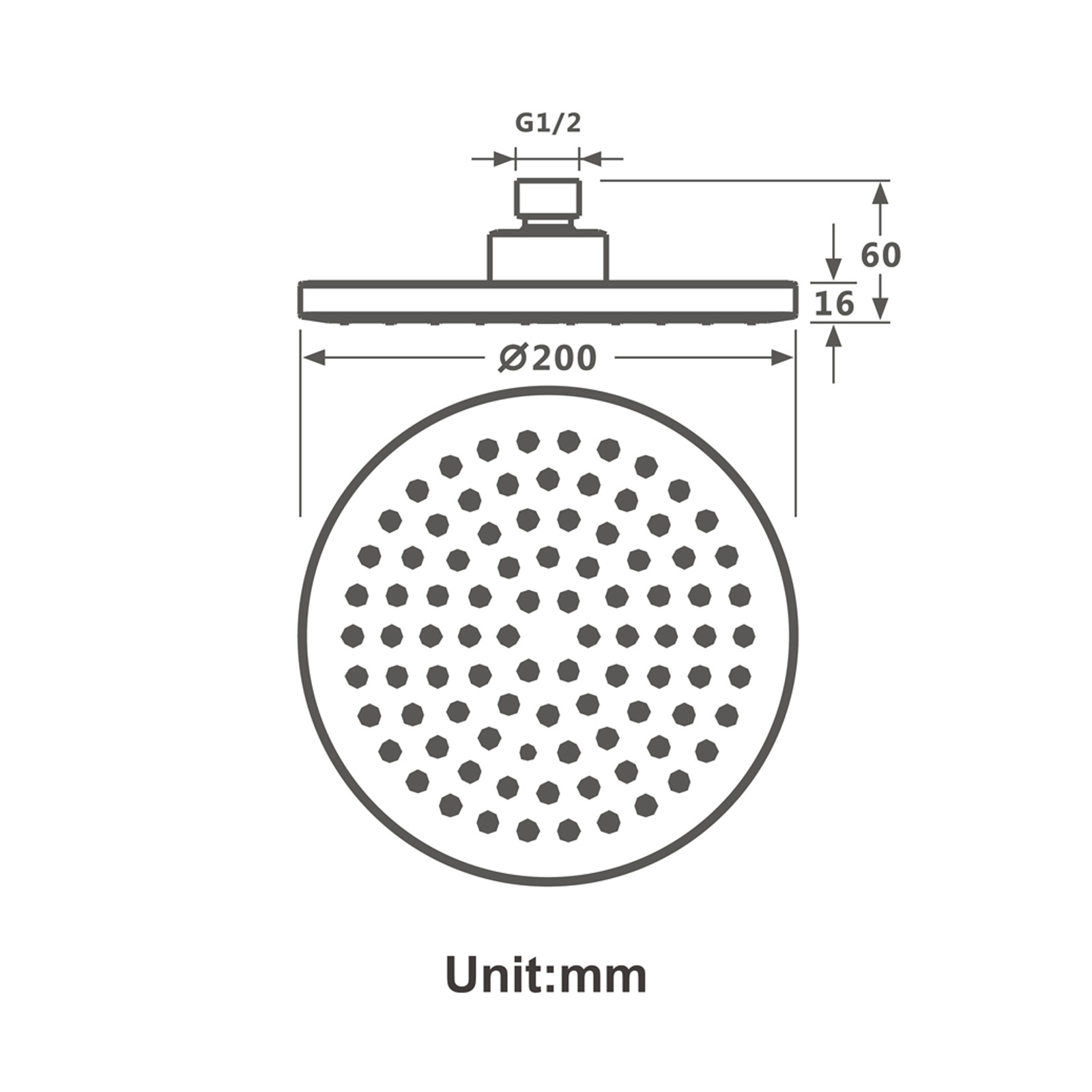 HIDEEP bathroom home circular, modern and simple titanium gold showerhead ceiling spray wall-mounted single-function Specification drawing