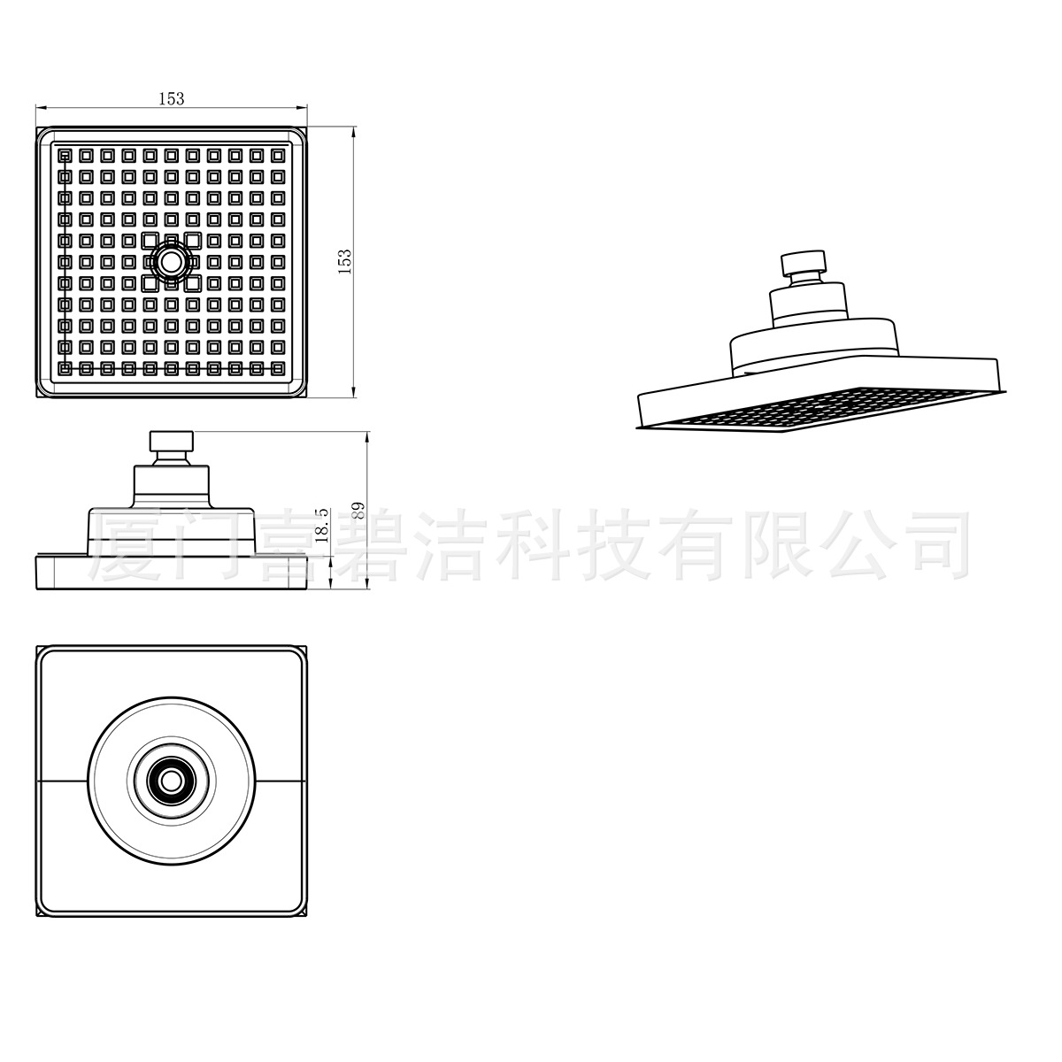 6-inch square ABS electroplated shower head with filter, cross-border pressurized filter top shower head Item Picture